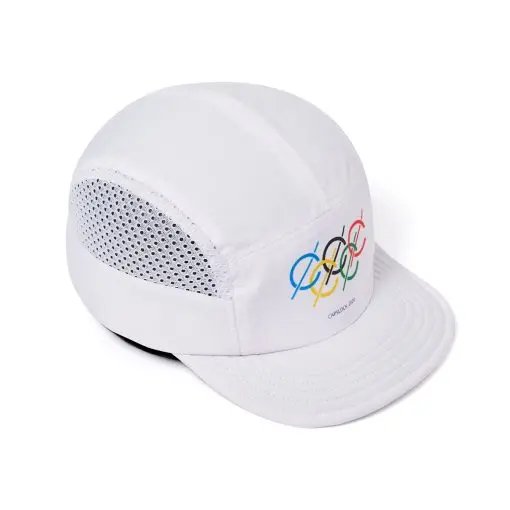 All White Olympic 5 Panel Mesh Cap — 2